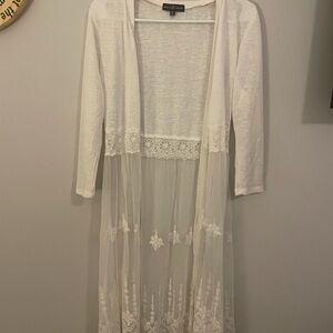 Almost Famous White Lace Floor Length Duster